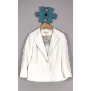 Kasper Women's Tweed One-Button Fringe Blazer White Size 6 NWT